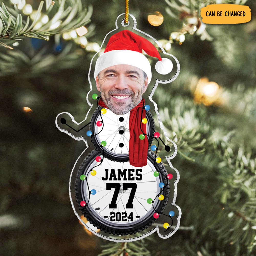 Personalized Photo Cycling Snowman Christmas Ornament Holiday Decor Rider Xmas Gifts