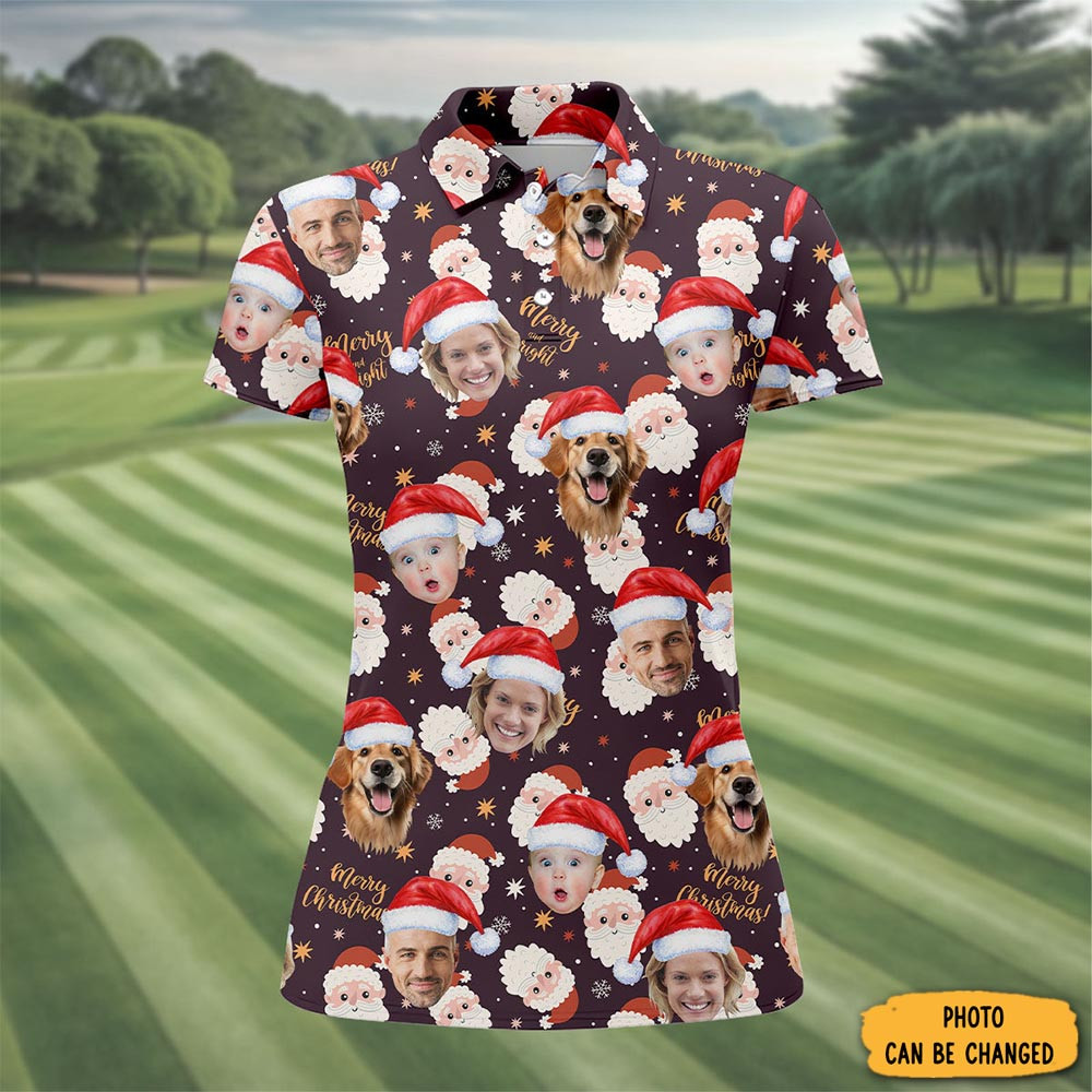 Personalized Photo Dog And Family Christmas Golf Polo Shirt Holiday Wear Golf Gift Ideas