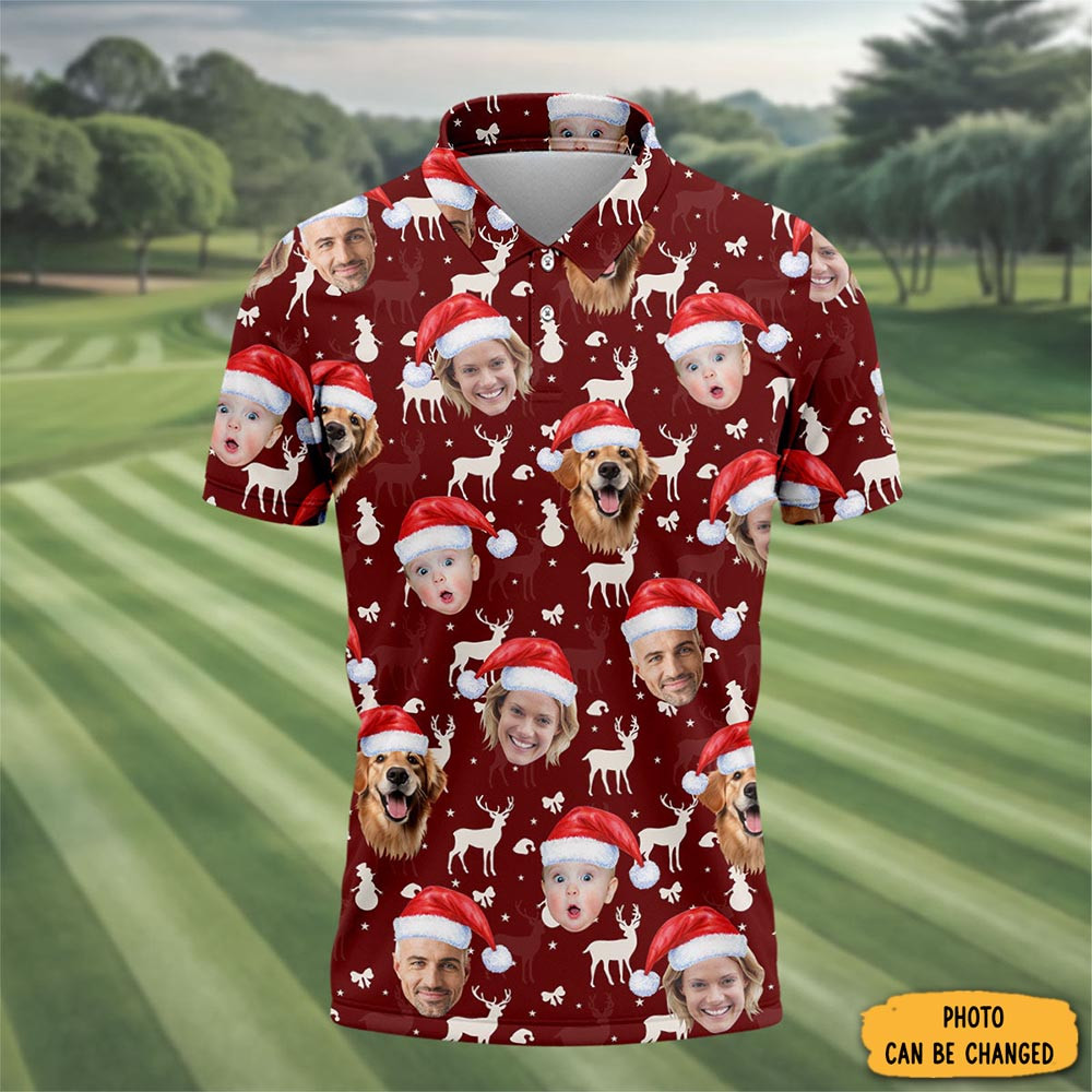 Personalized Photo Dog And Family Christmas Polo Shirt Golf Tops Cool Golf Gifts