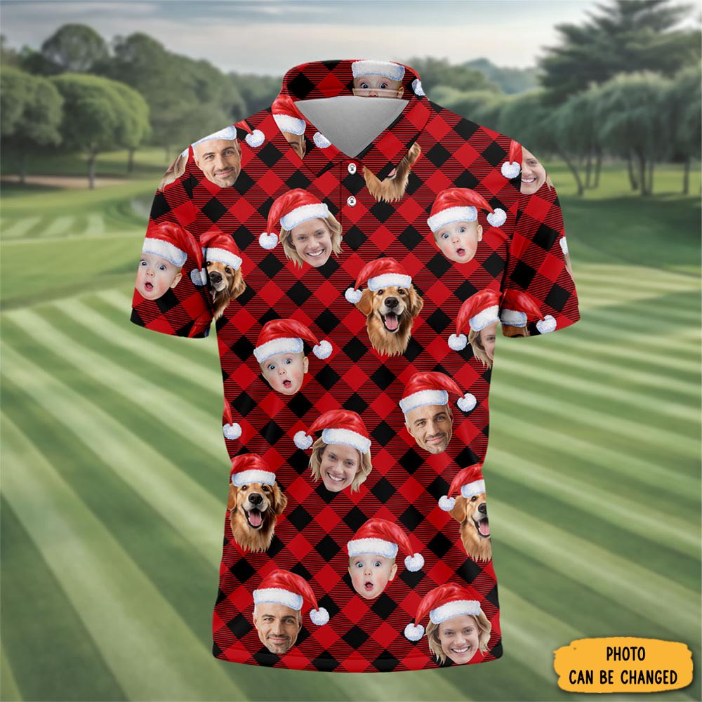 Personalized Photo Dog And Family Christmas Polo Shirt Winter Style Best Golf Apparel