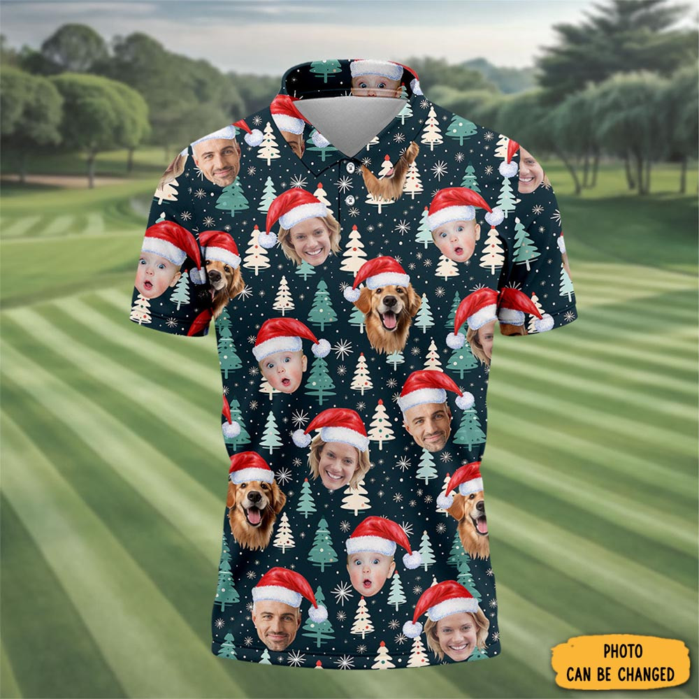Personalized Photo Dog And Family Christmas Polo Shirt Winter Style Cute Golf Outfits
