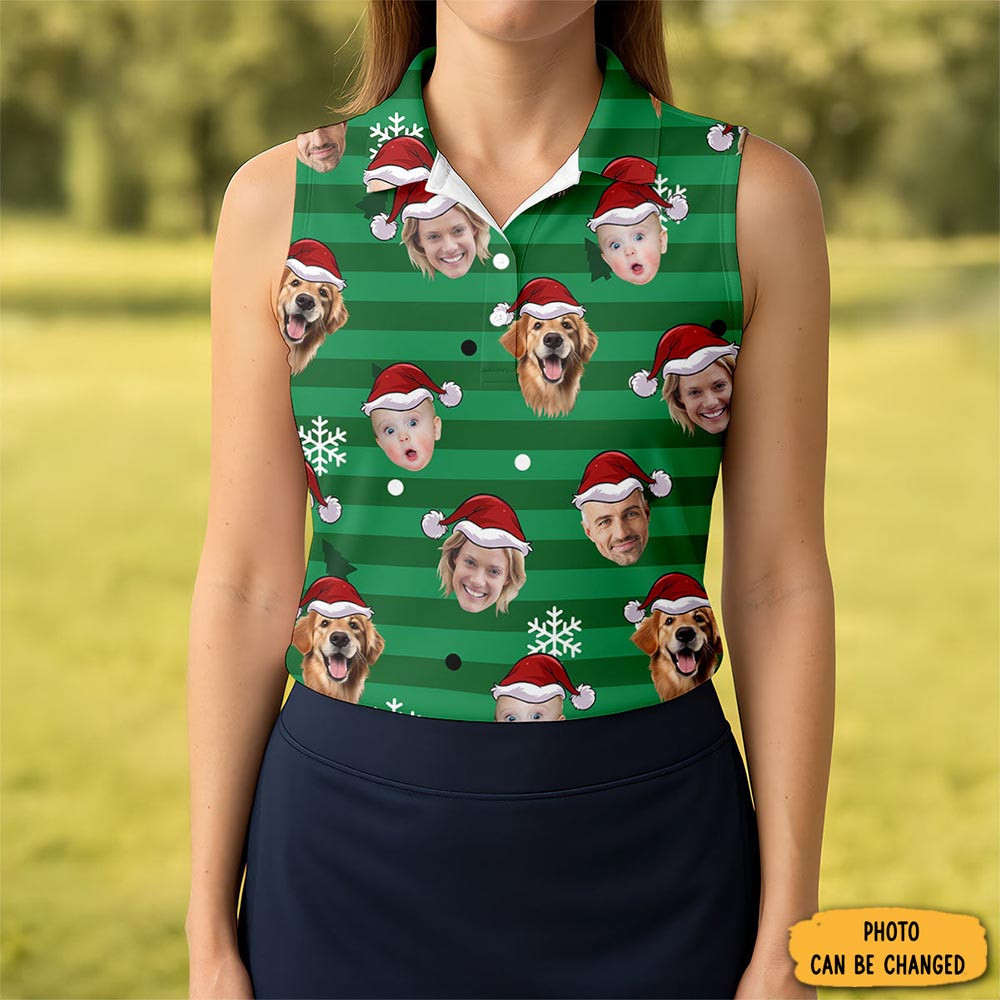 Personalized Photo Dog And Family Faces Polo Shirt Golf Clothes Golf Lover Xmas Gift