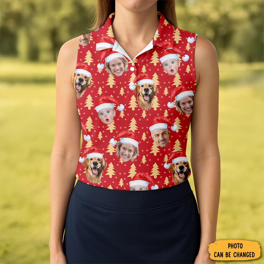 Personalized Photo Dog And Family Faces Polo Shirt Golf Lifestyle Xmas Gift For Enthusiasts