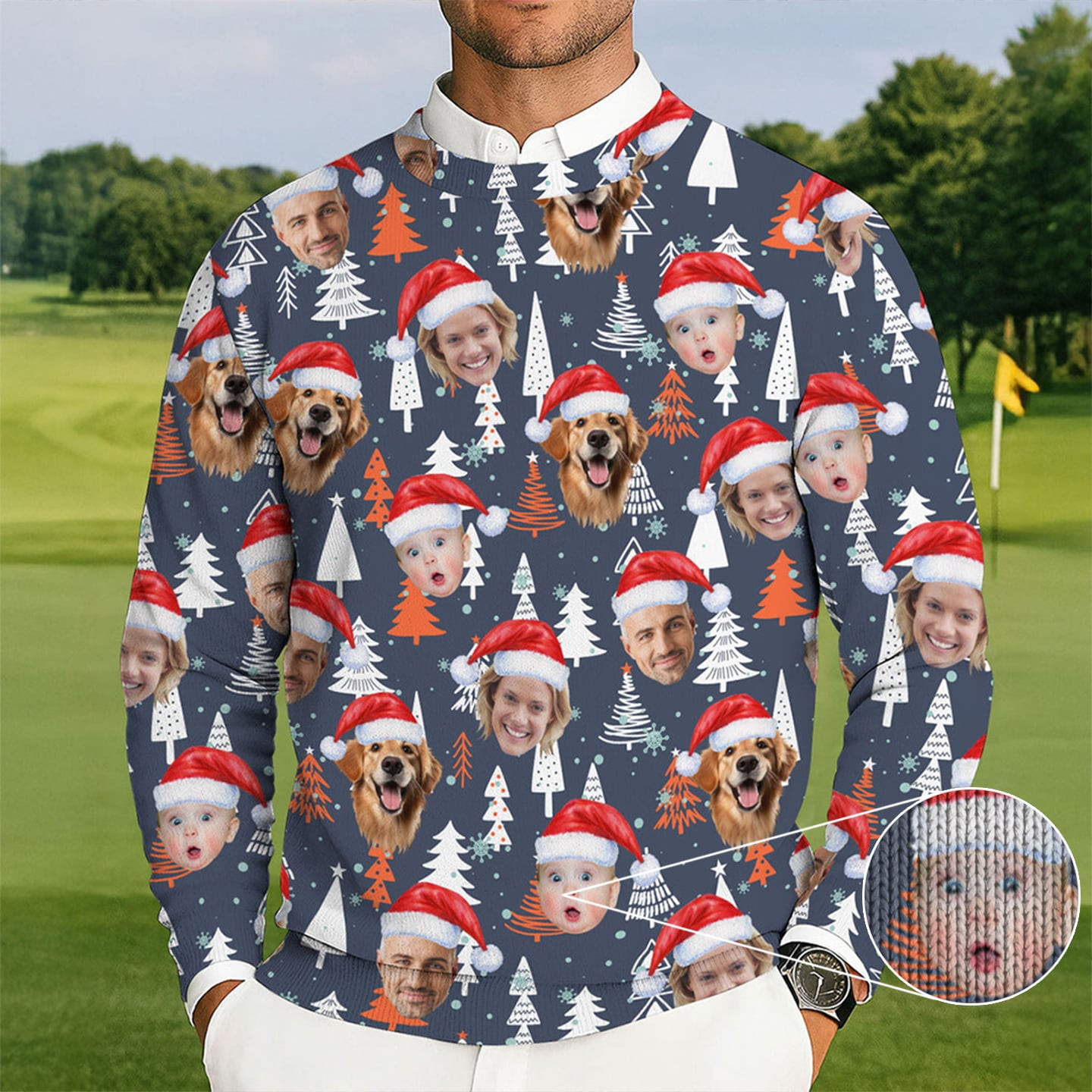 Personalized Photo Dog And Family Ugly Christmas Sweater Funny Family Christmas Sweaters