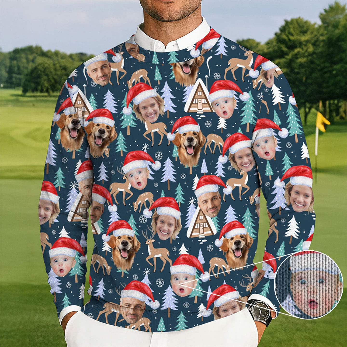 Personalized Photo Dog And Family Ugly Christmas Sweater Pattern Xmas Clothing Dog Gift For Xmas