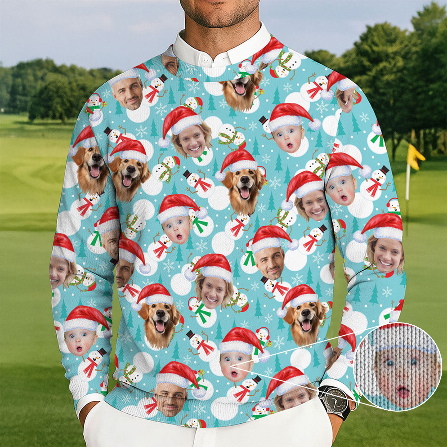 Personalized Photo Dog And Family Ugly Christmas Sweater Snowman Xmas Apparel Dog Presents