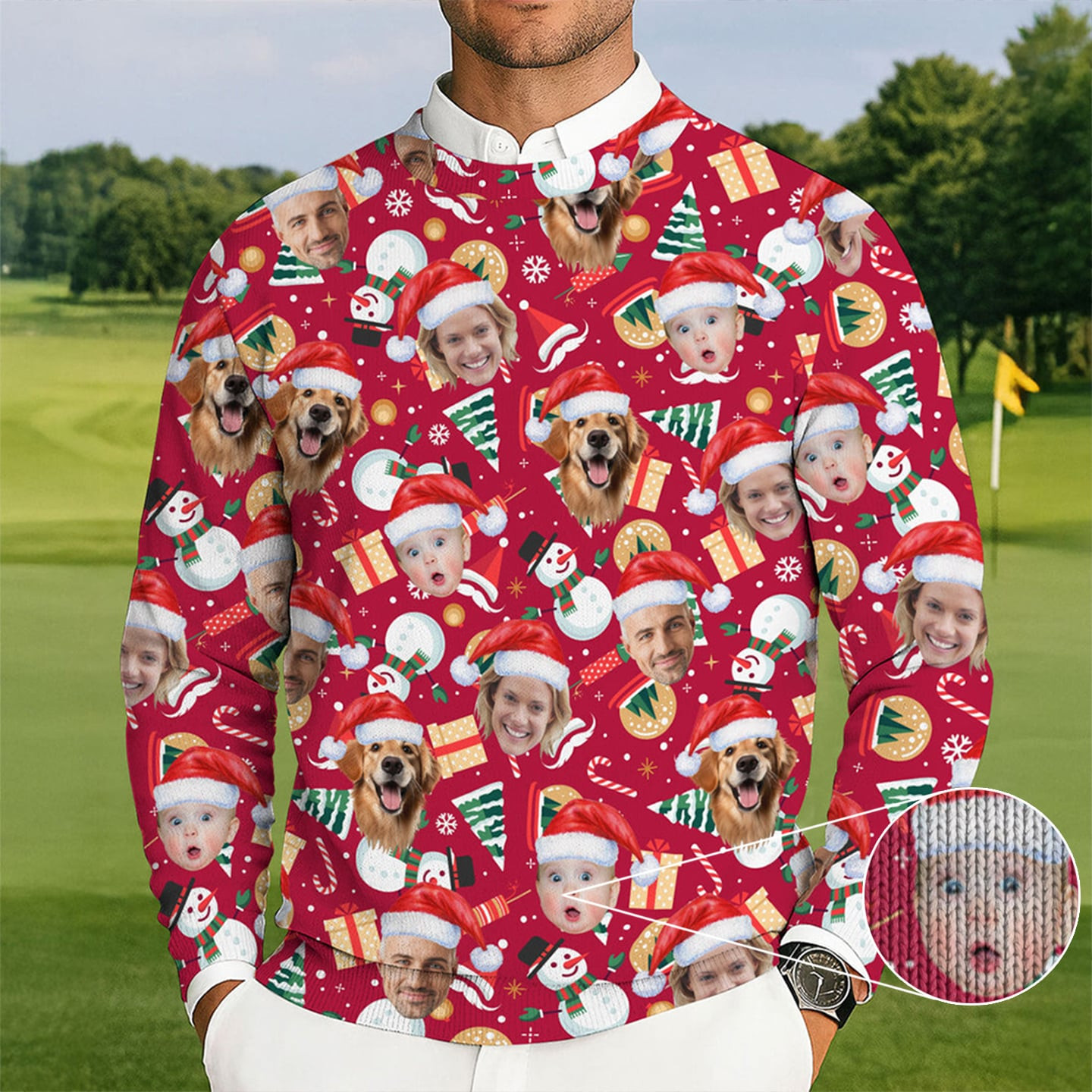 Personalized Photo Dog Baby Golf Ugly Christmas Sweater Holiday Apparel Golf Fan Xmas Presents