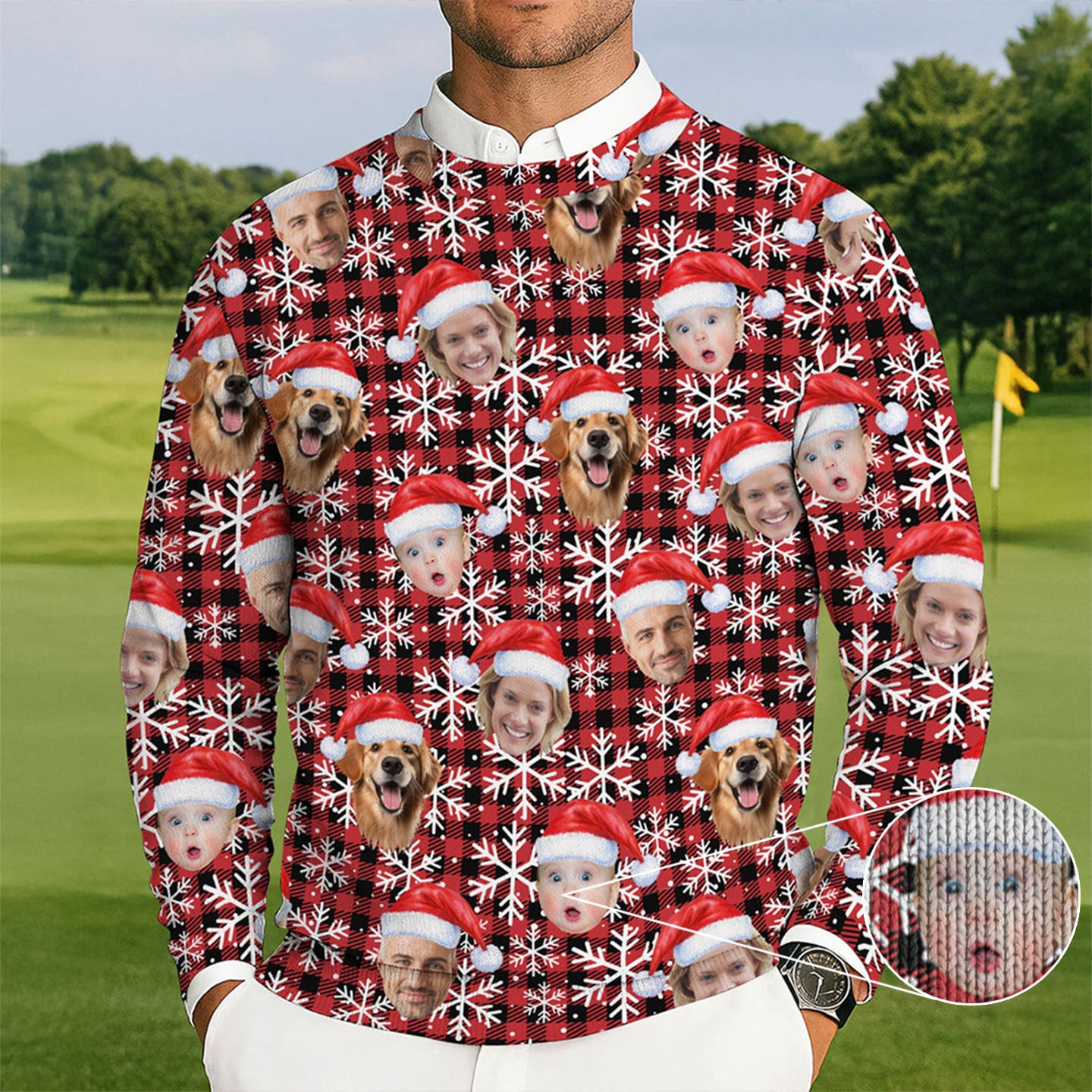 Personalized Photo Dog Baby Golf Ugly Christmas Sweater Winter Apparel Golf Lover Xmas Gifts