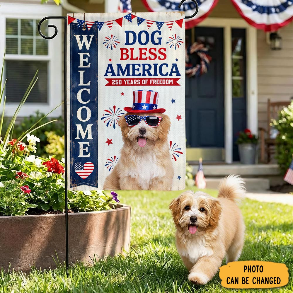 Personalized Photo Dog Celebrate America 250 Years Of Freedom Flag Patriotic House Decorations