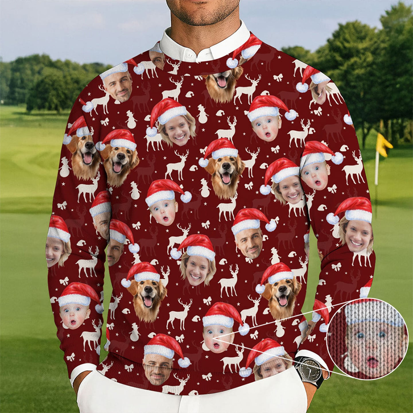 Personalized Photo Dog Golf Ugly Christmas Sweater Winter Apparel Golfer Xmas Presents
