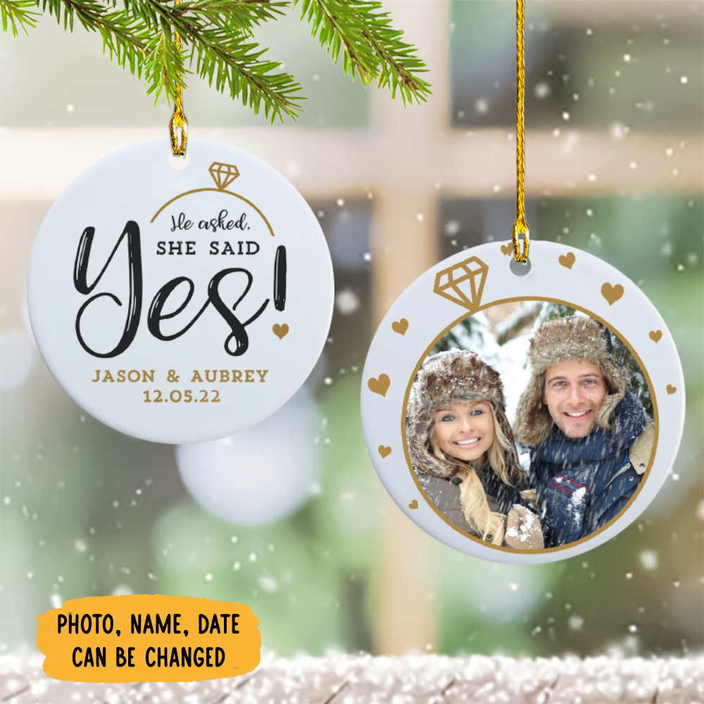 Personalized Photo Engaged Ornament 2024 1St Christmas Engaged Ornament With Picture