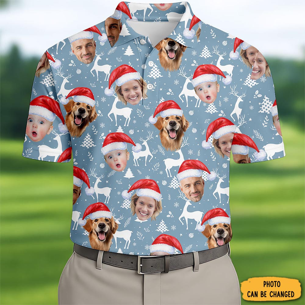 Personalized Photo Family Christmas Polo Shirt Golf Clothes Christmas Presents For Father