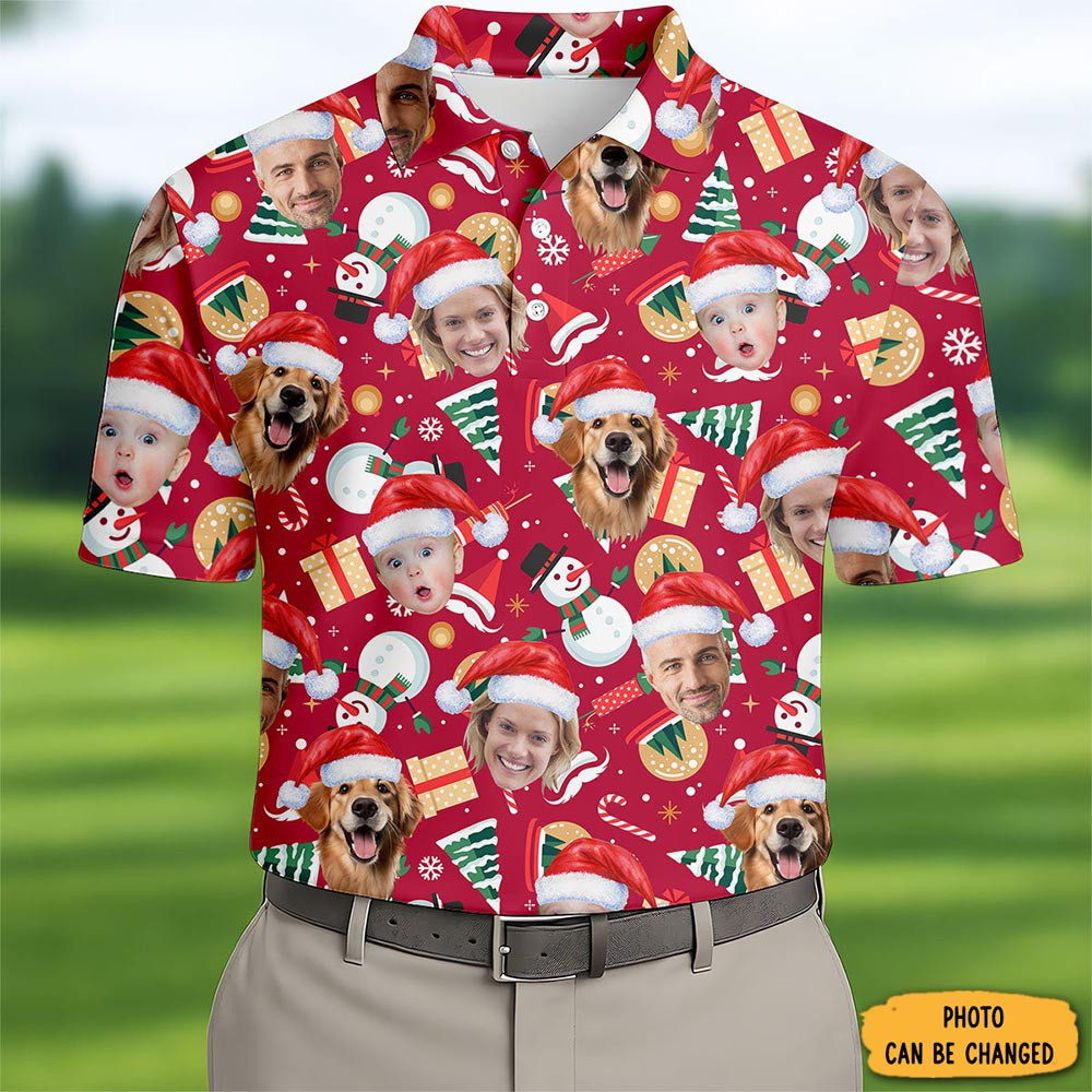 Personalized Photo Family Christmas Polo Shirt Golf Outfit Golf Shirts For Men