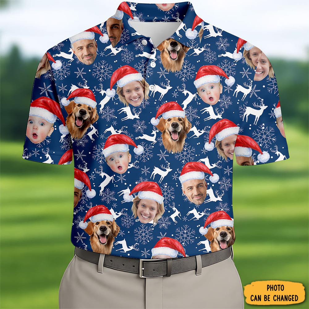 Personalized Photo Family Christmas Polo Shirt Golf Tops Best Gifts For Golfer Dad