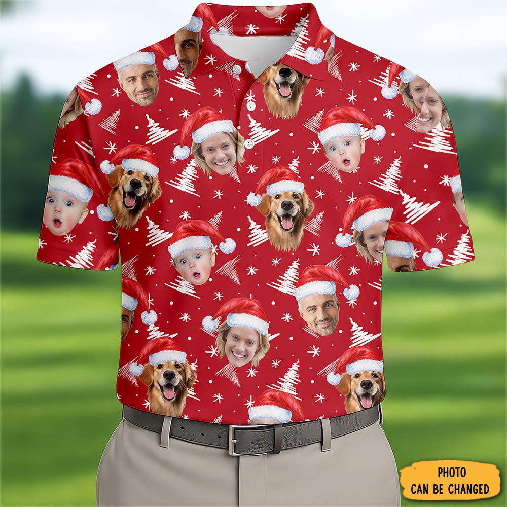 Personalized Photo Family Christmas Polo Shirt Golf Tops Cozy Clothing Golf Tops For Men