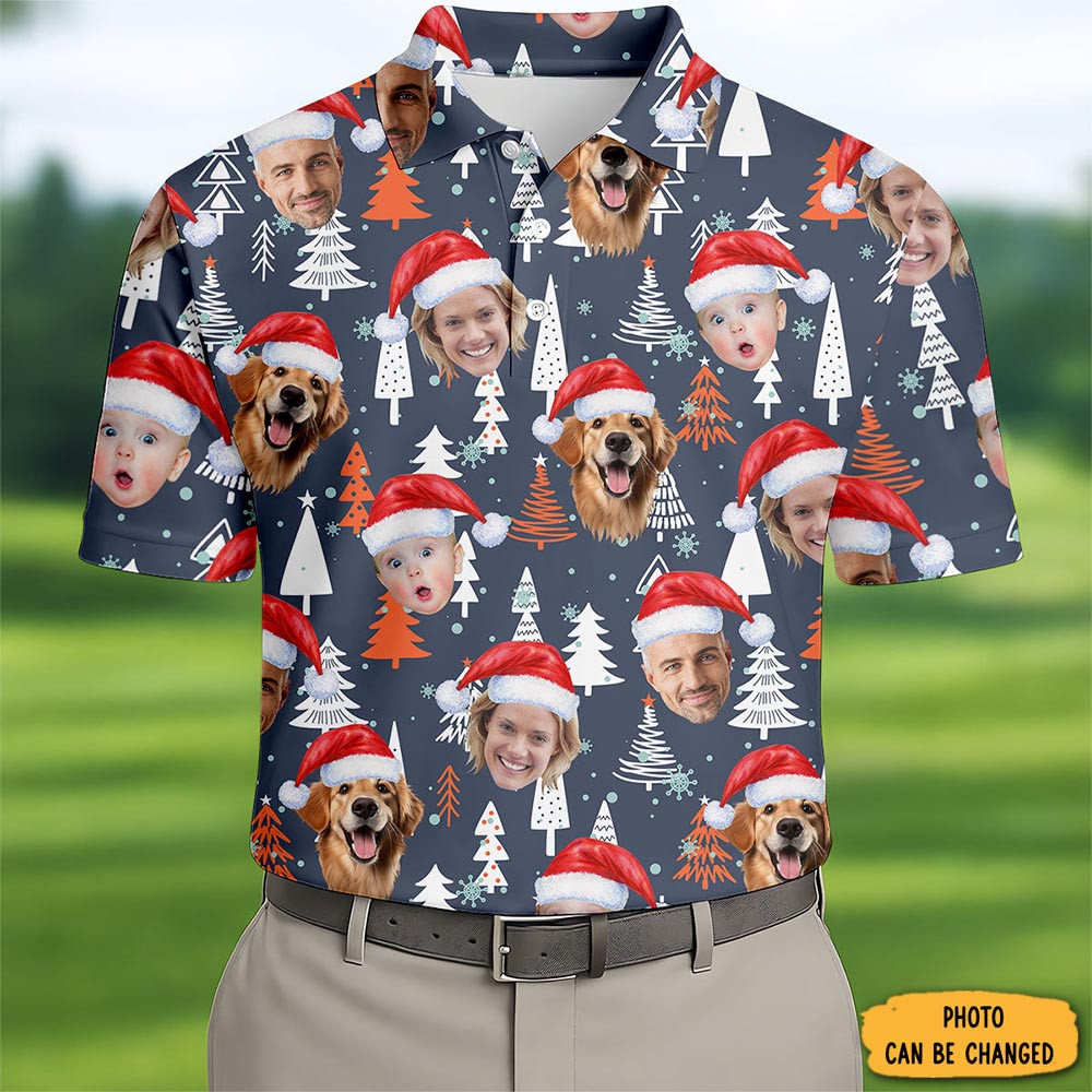 Personalized Photo Family Christmas Polo Shirt Golf Tops Golf Christmas Gift Ideas