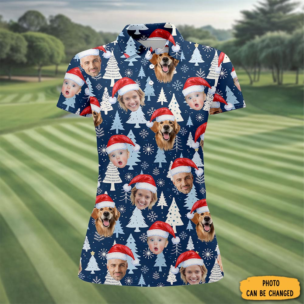 Personalized Photo Family Christmas Polo Shirt Pine Tree Design Golf Clothes For Mother