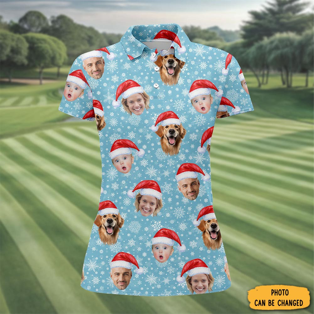 Personalized Photo Family Christmas Polo Shirt Pine Tree Golf Shirt Xmas Shirt For Her