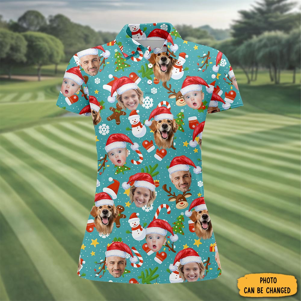 Personalized Photo Family Christmas Polo Shirt Reindeer Design Golf Clothes For Mother
