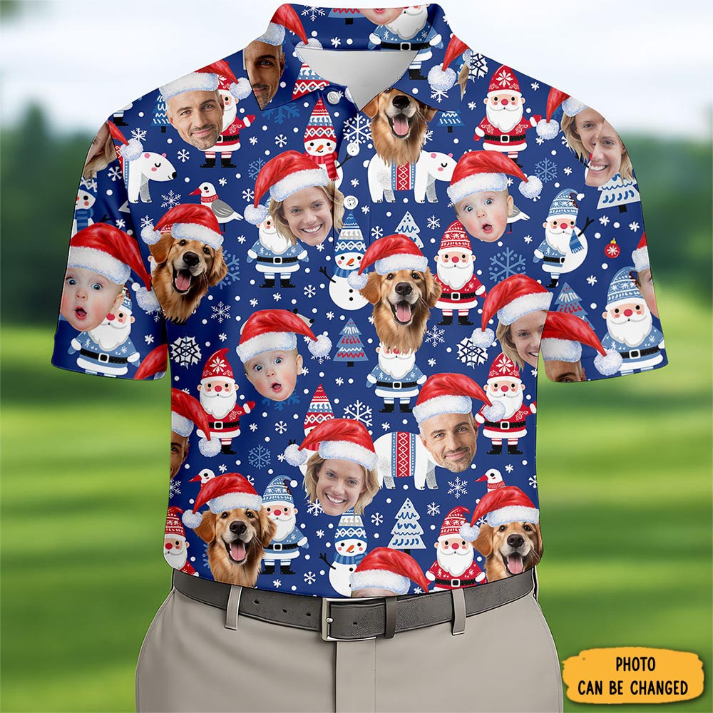 Personalized Photo Family Christmas Polo Shirt Reindeer Design Golf Outfit Funny Xmas Gifts