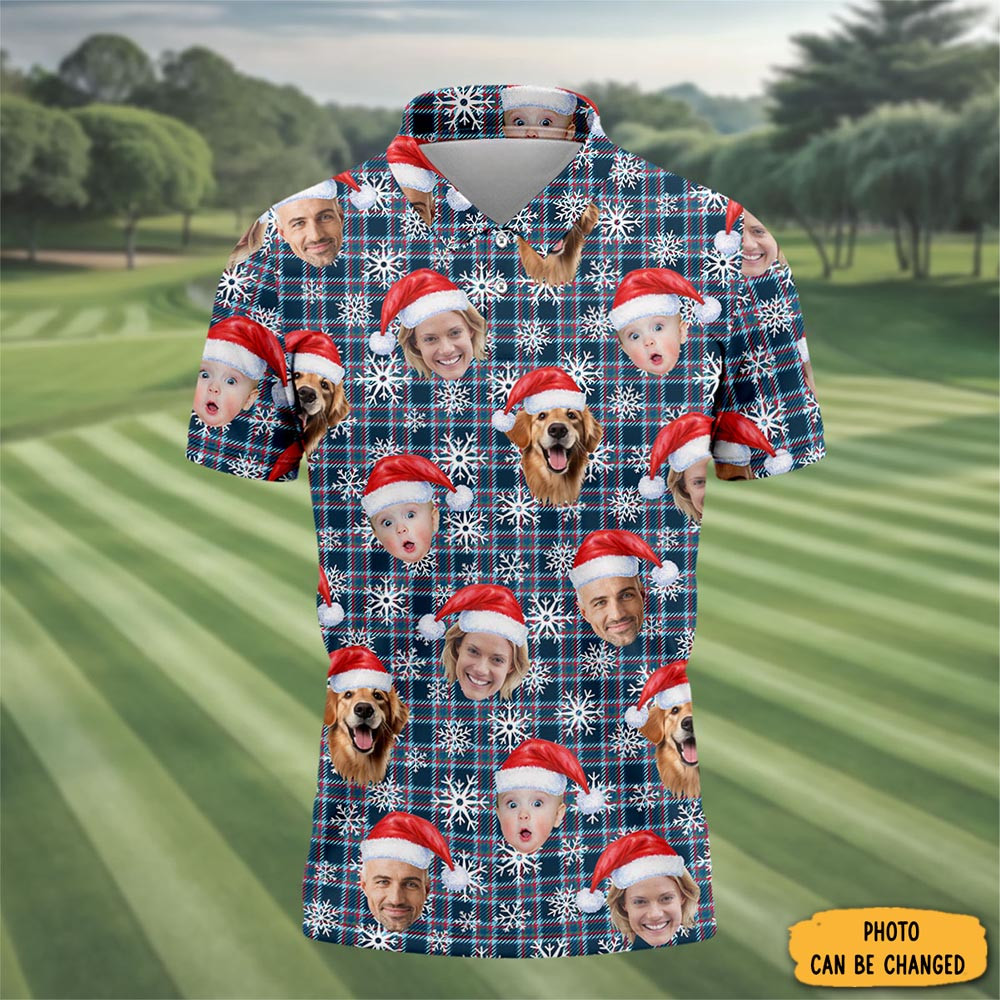 Personalized Photo Family Christmas Polo Shirt Snowflakes Golf Outfit Golf Shirts For Him