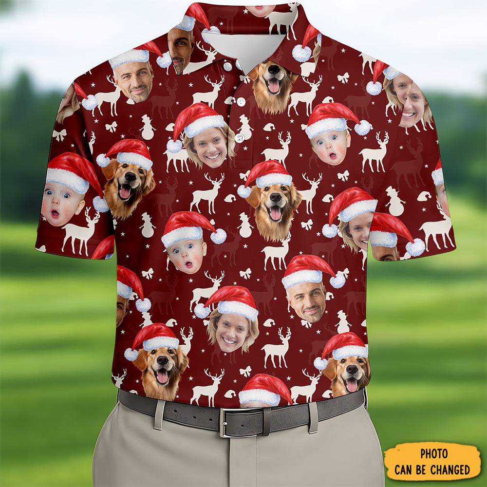 Personalized Photo Family Christmas Polo Shirt Snowflakes Golf Shirt Golf Gifts For Father