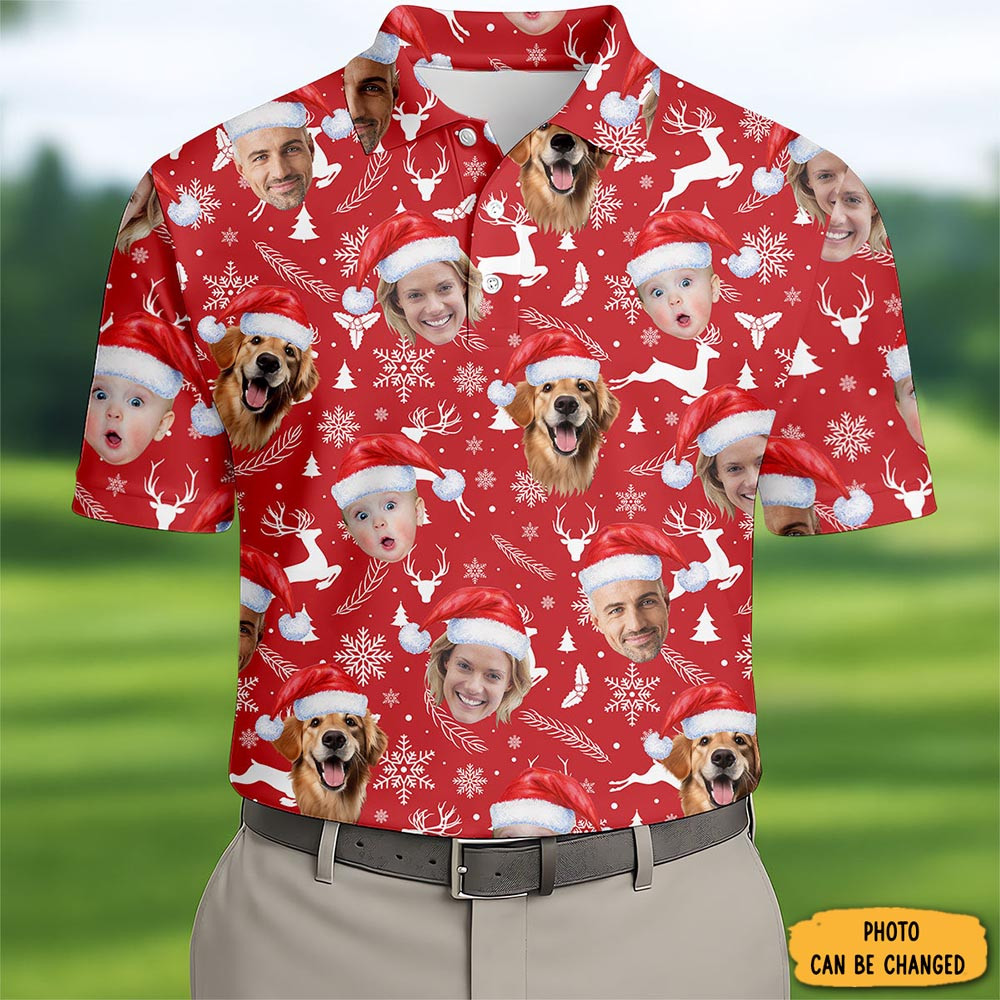 Personalized Photo Family Christmas Polo Shirt Xmas Apparel Christmas Presents For Golf Lovers