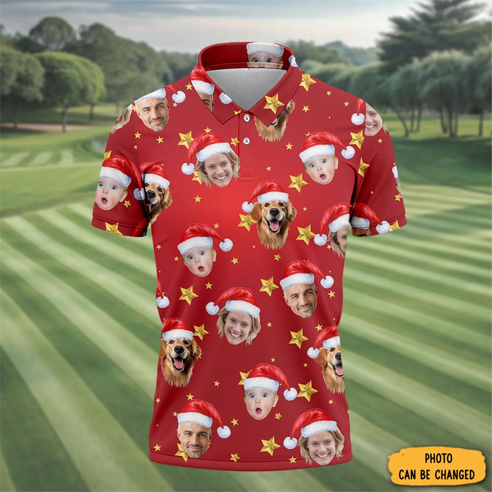 Personalized Photo Family Christmas Polo Shirt Xmas Wear Golf Christmas Gifts For Golf Fans