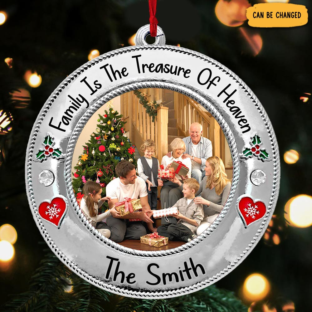 Personalized Photo Family Is The Treasure Of Heaven Christmas Ornament Xmas Gifts For Family