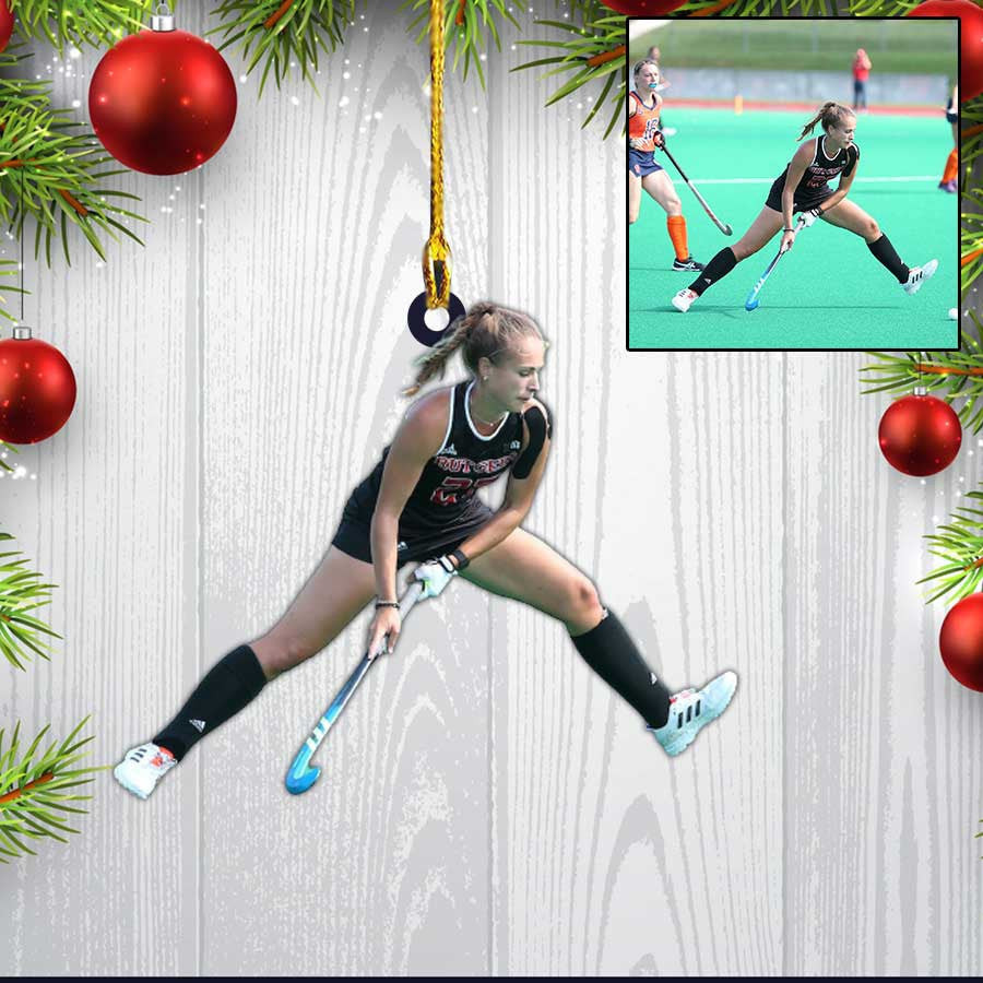 Personalized Photo Field Hockey Players Custom Shaped Hockey Ornament for Daughter Women