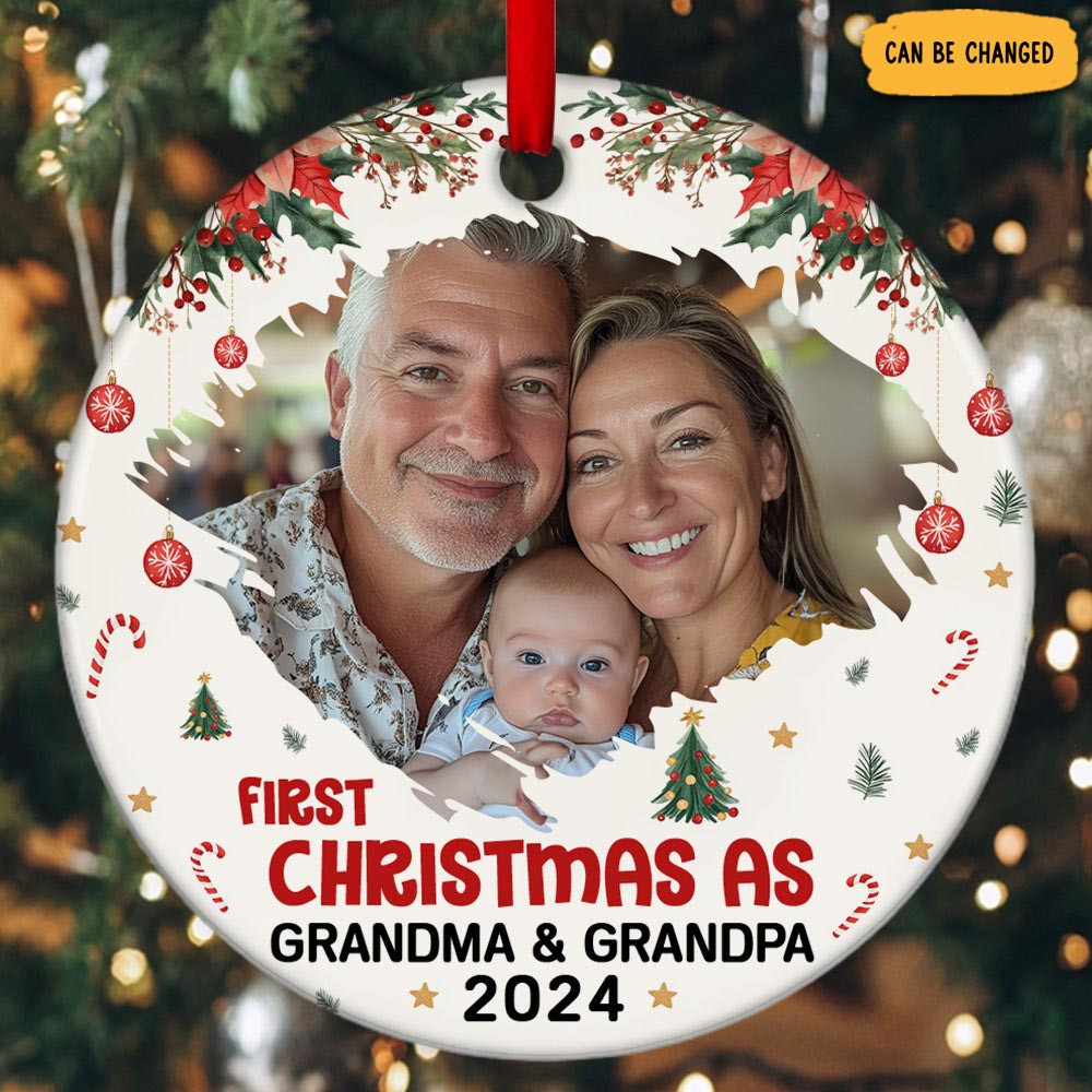 Personalized Photo First Christmas As Grandma Grandpa Christmas Ornament Xmas Gift Ideas