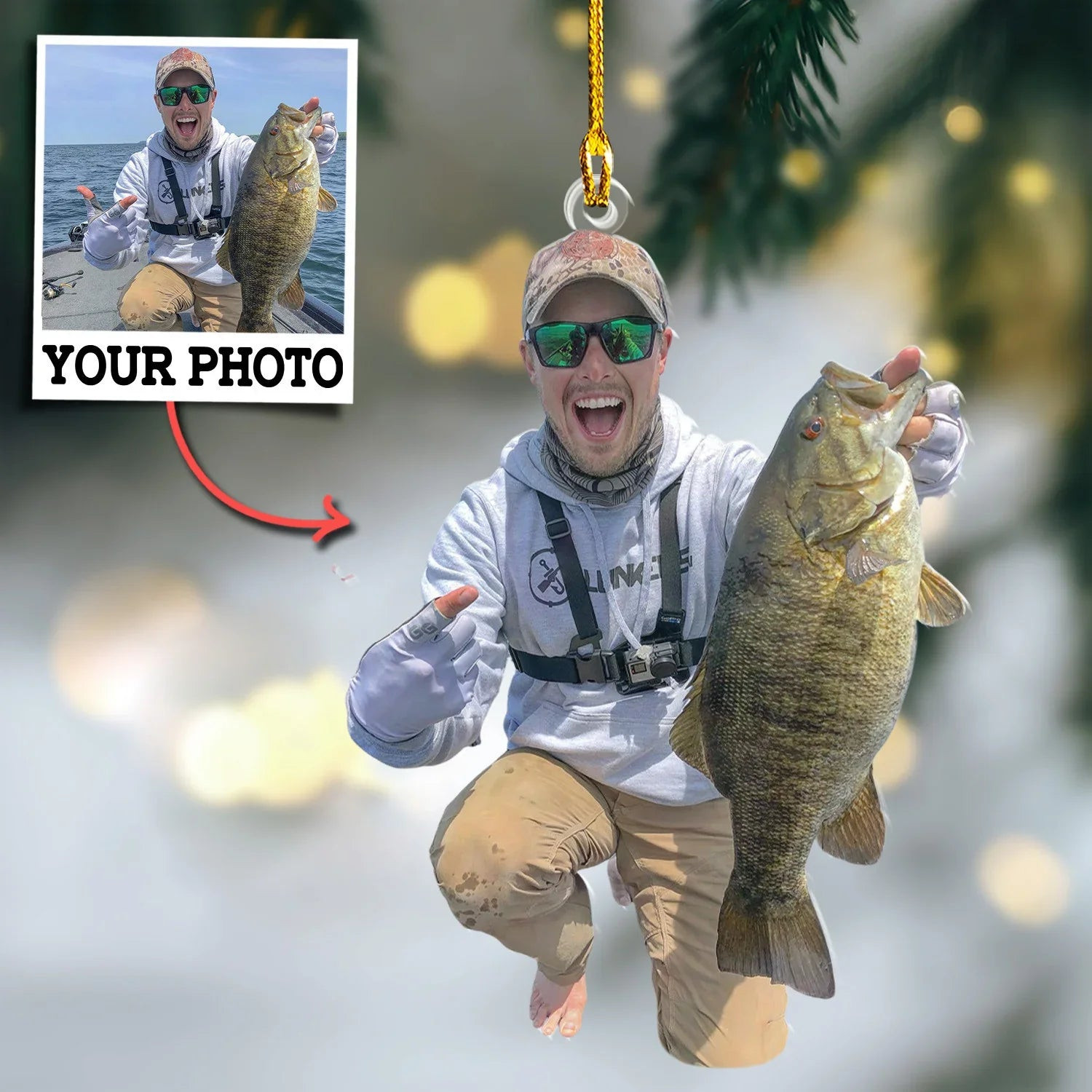 Personalized Photo Fish Catching Christmas Ornament Funny Christmas Ornament Fisherman Gifts