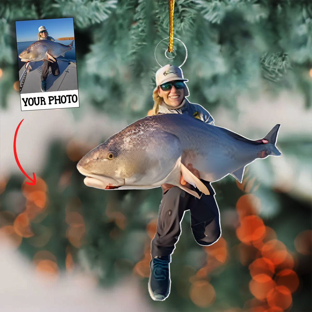 Personalized Photo Fisherman Christmas Ornament Holiday Decor Christmas Gifts For Fishing Lover