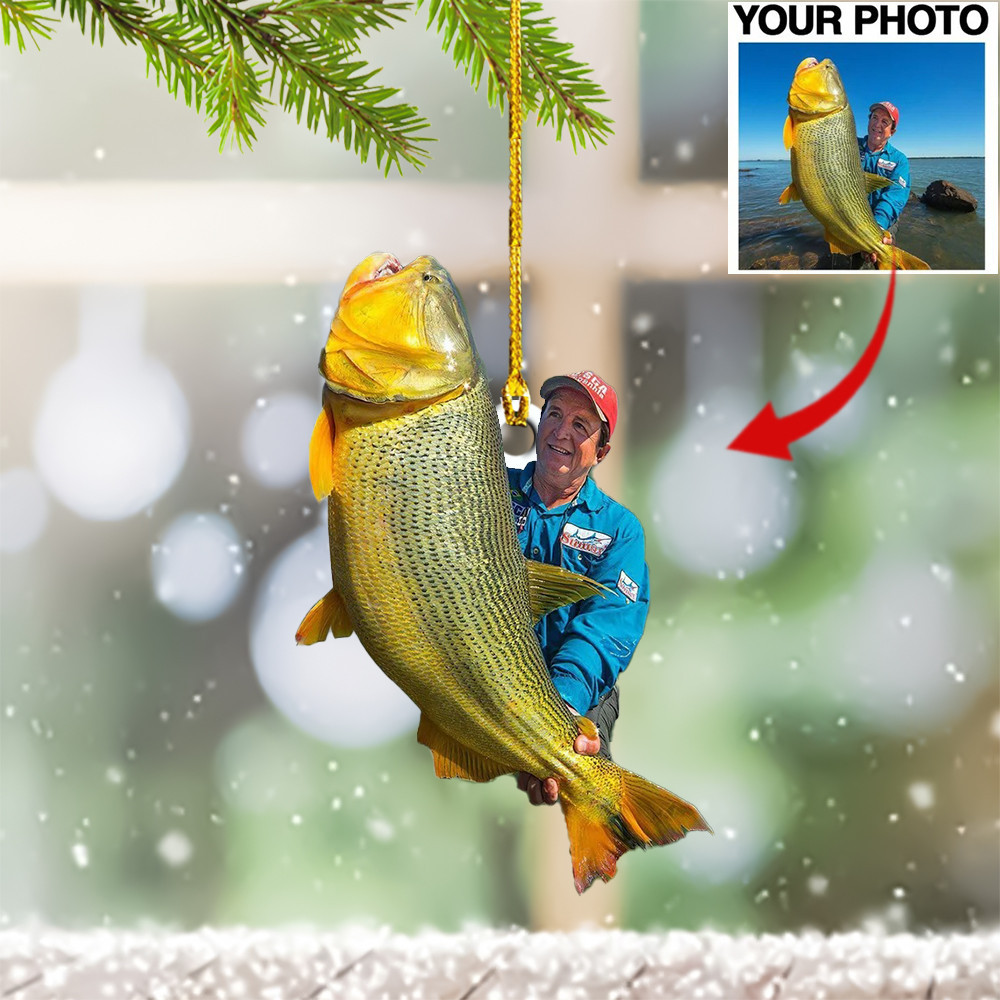 Personalized Photo Fishing Christmas Ornament Fisherman Ornament Custom Fisherman Ornament