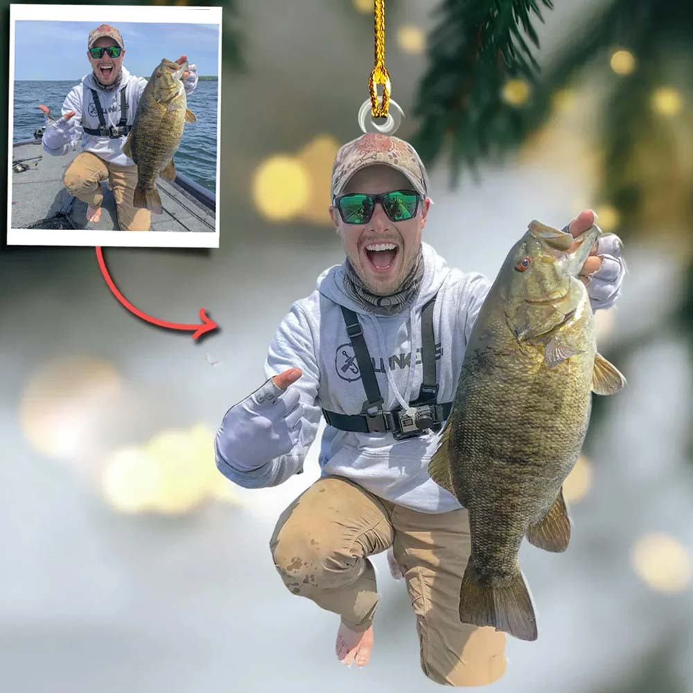 Personalized Photo Fishing Christmas Ornament Holiday Decor Fishing Lover Christmas Gifts