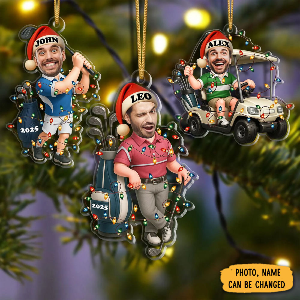 Personalized Photo Funny Golfer Faces Christmas Ornament Christmas Decor Xmas Gifts For Husband