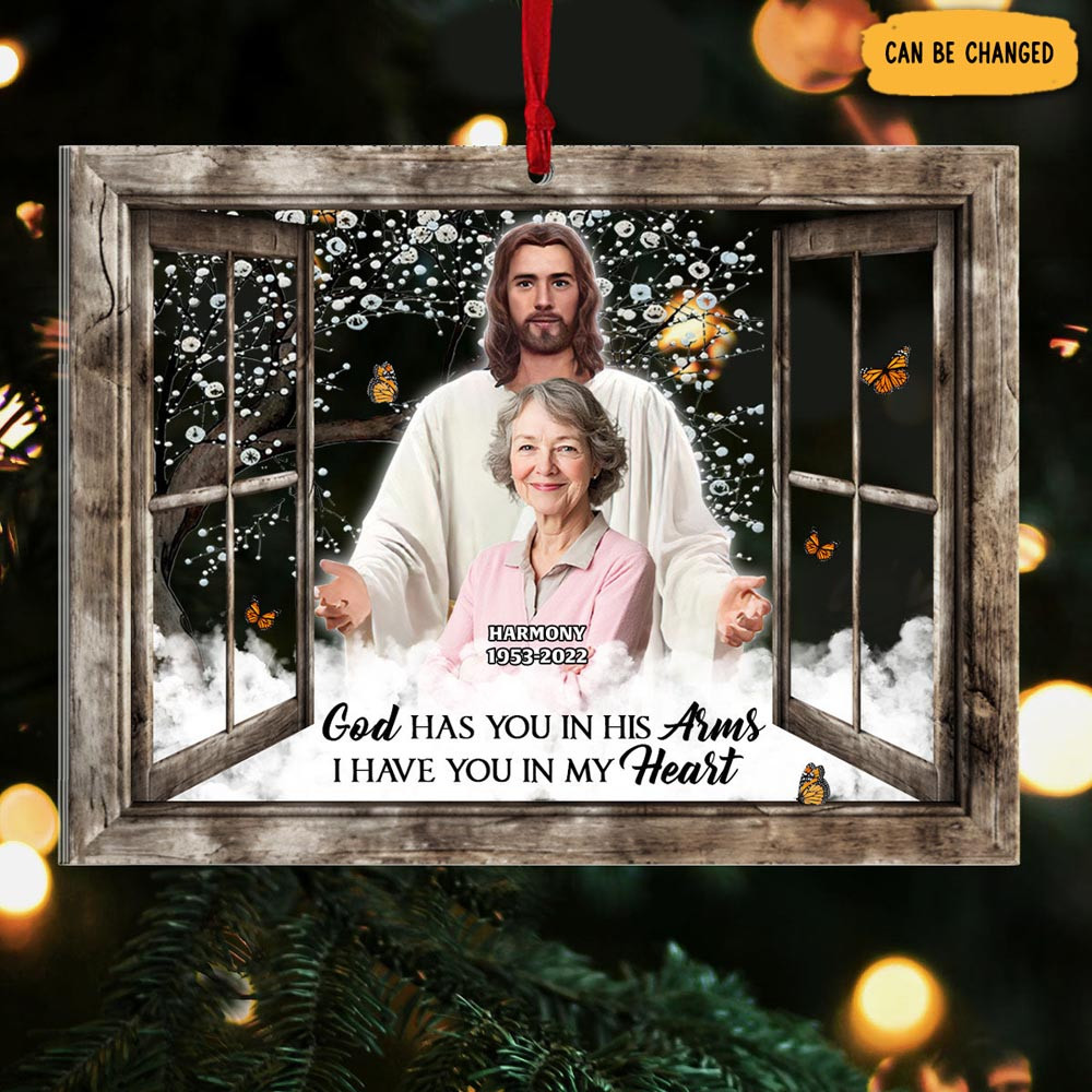 Personalized Photo God Has You In His Arms Memorial Christmas Ornament Xmas Gifts