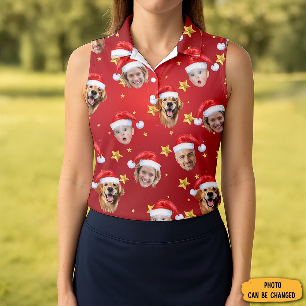 Personalized Photo Golden Stars Christmas Polo Shirt Golf Lifestyle Christmas Gift Ideas