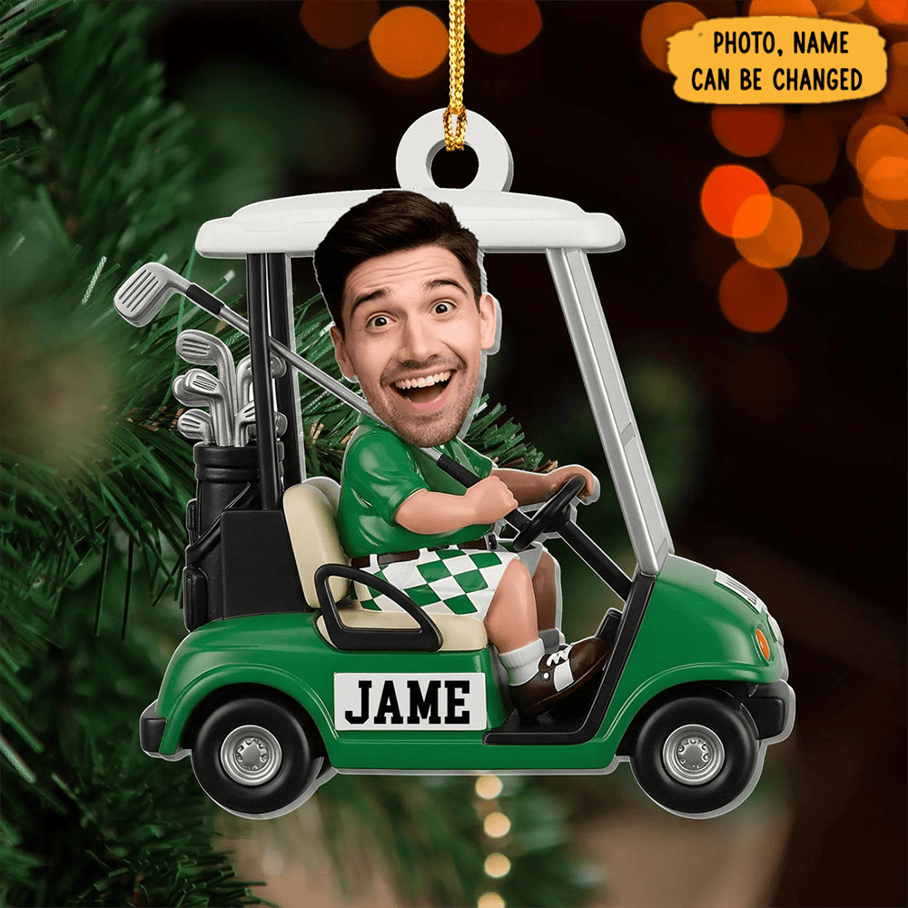 Personalized Photo Golf Cart Funny Face Christmas Ornament Xmas Decor Christmas Gifts For Him