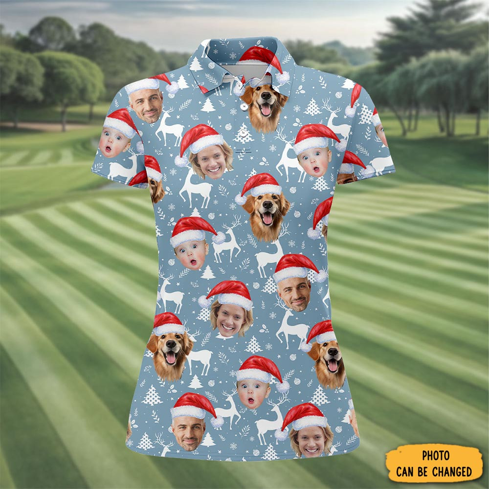Personalized Photo Happy Christmas Golf Polo Shirt Merry Christmas Wear Golf Gift Ideas