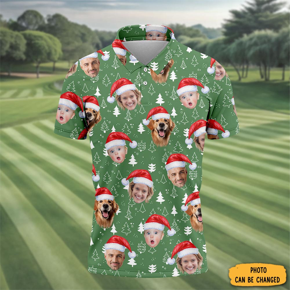 Personalized Photo Happy Christmas Golf Polo Shirt Merry Christmas Wear Golf Presents