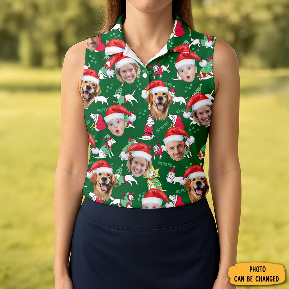 Personalized Photo Ho Ho Ho Christmas Polo Shirt Holiday Clothing Golf Xmas Gifts For Mom