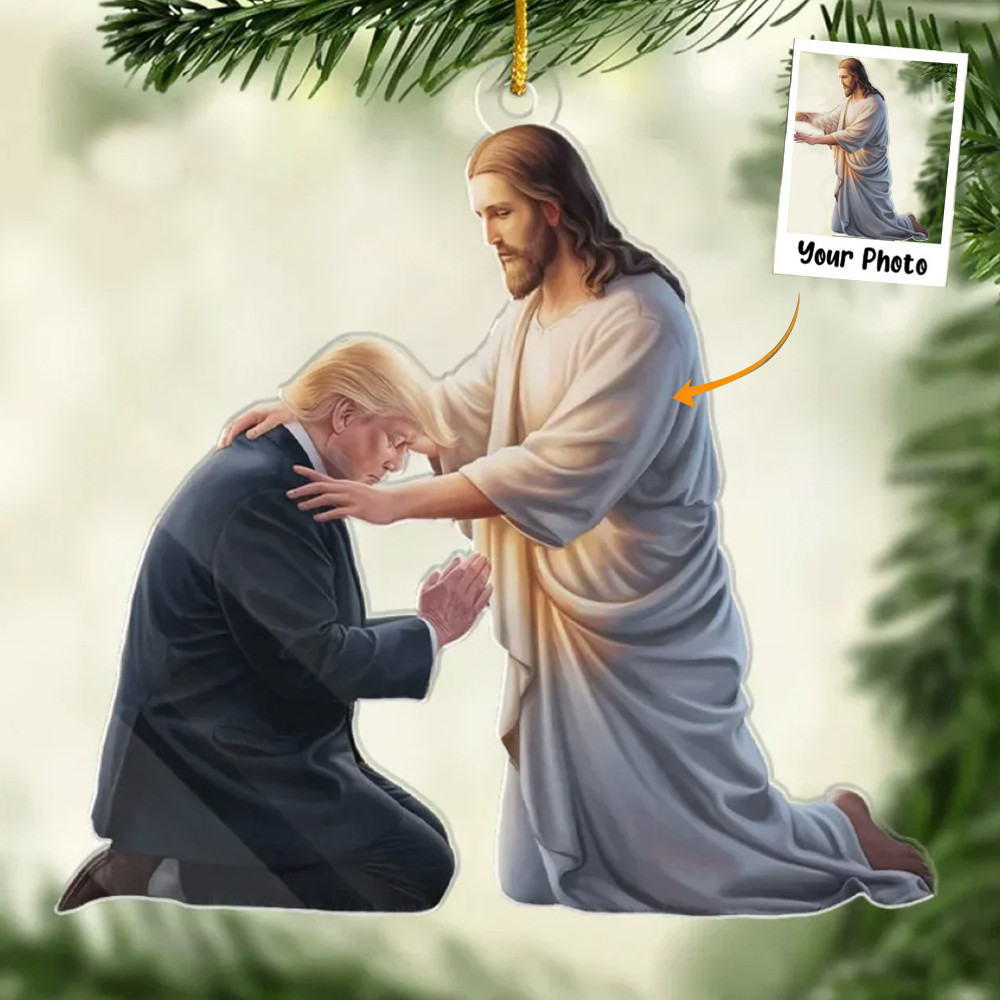 Personalized Photo Jesus And Trump Ornament Trump 45-47 Christmas Tree Ornament