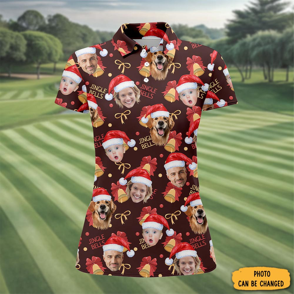Personalized Photo Jingle Bells Polo Shirt Golf Merch Christmas Gifts For Golf Players