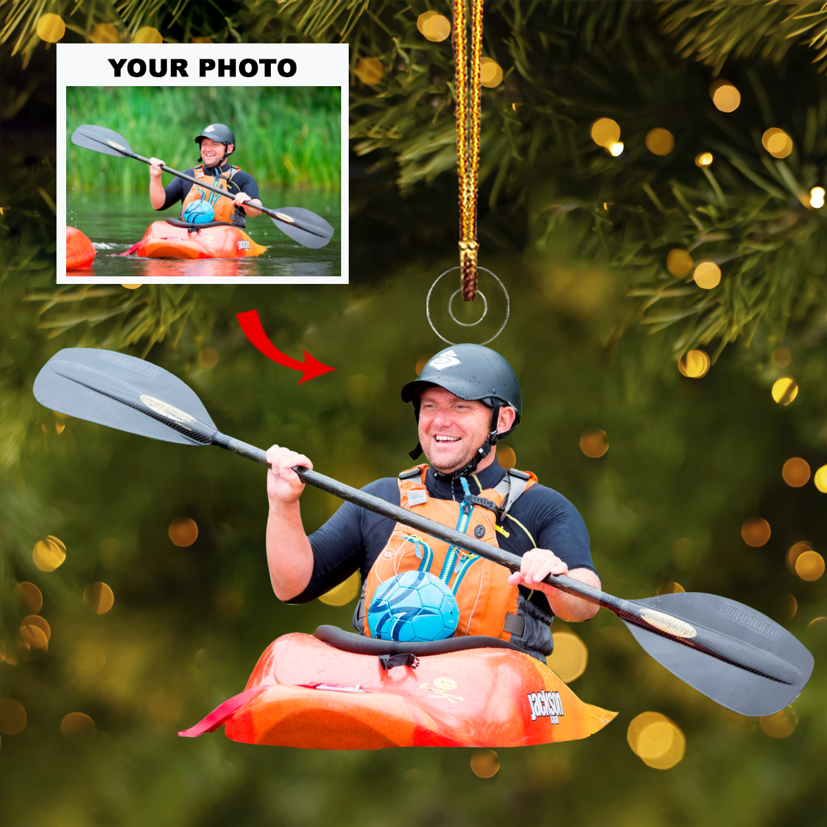 Personalized Photo Kayaking Acrylic Ornament For Kayaking Lover  Custom Your Photo Ornament Decor Christmas Tree