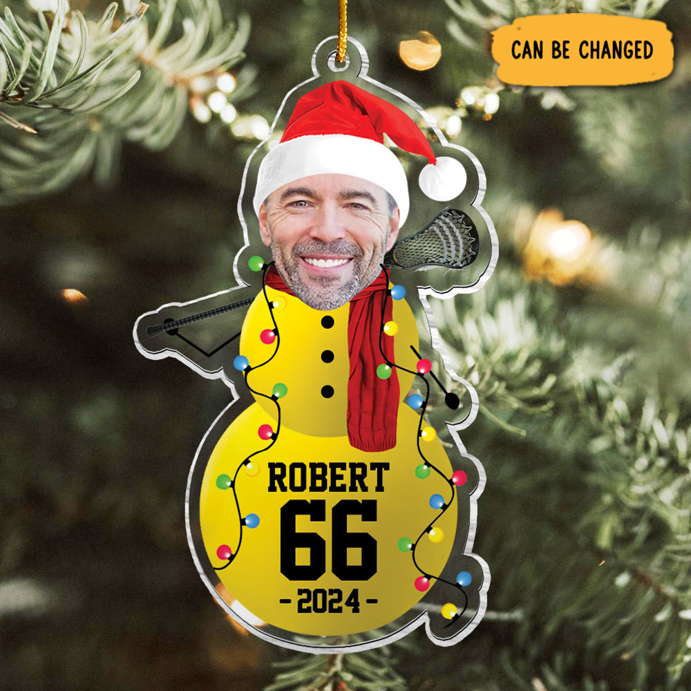 Personalized Photo Lacrosse Snowman Christmas Ornament Holiday Home Decor Dad Xmas Gifts
