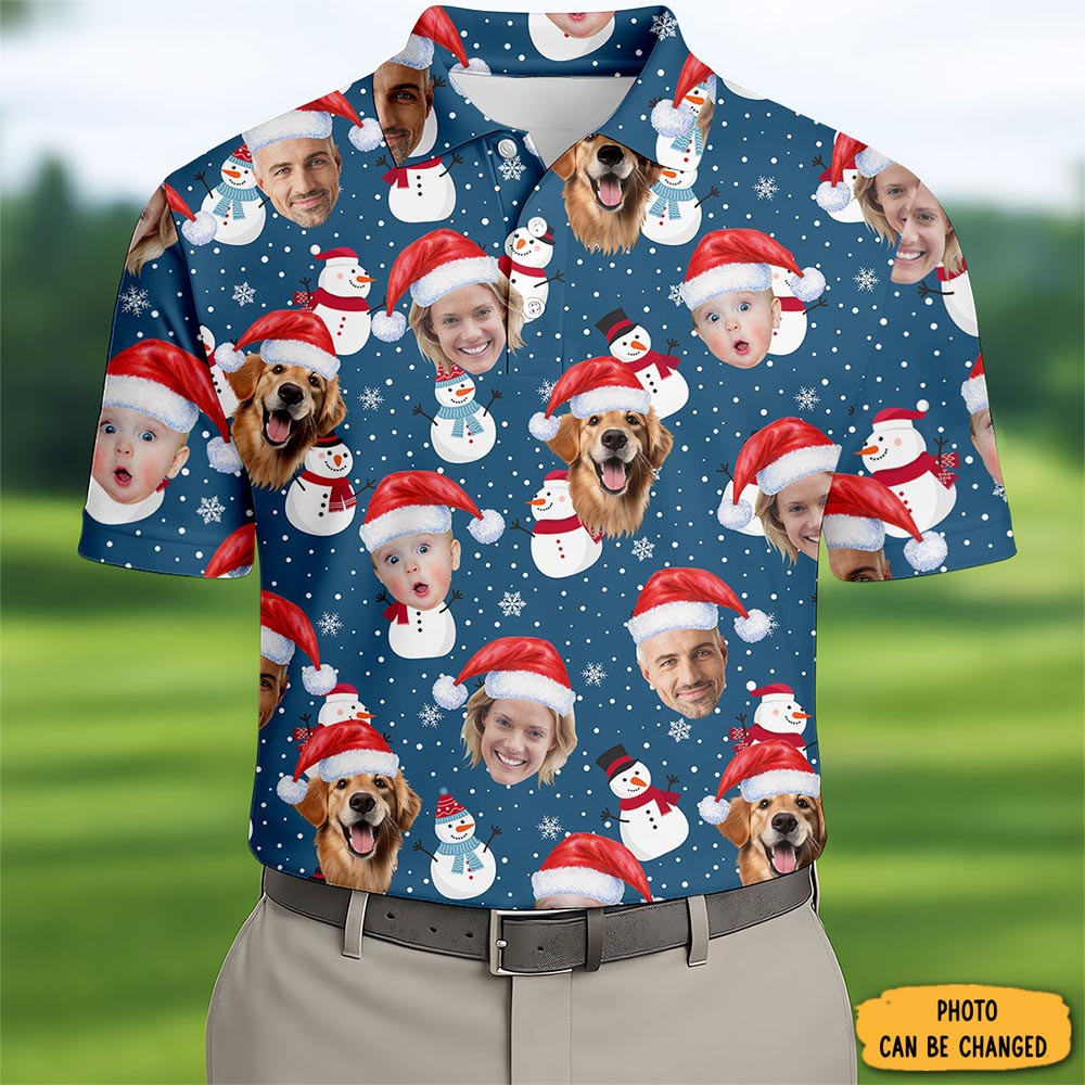 Personalized Photo Merry Christmas Golf Polo Shirt Holiday Wear Golf Related Gifts