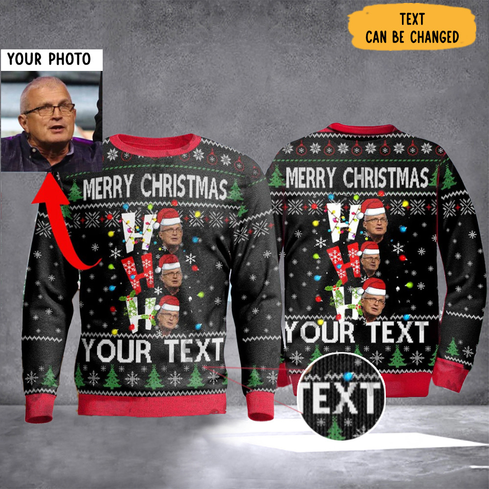 Personalized Photo Merry Christmas Sweater Ho Ho Ho Custom Ugly Christmas Sweater Gifts