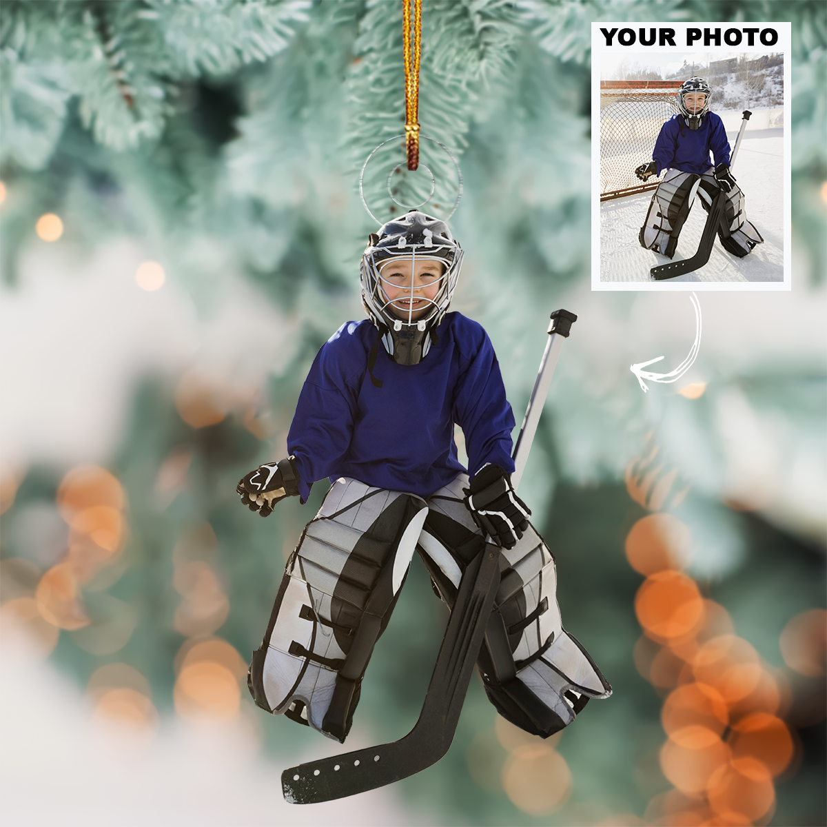 Personalized Photo Mica Ornament Christmas Birthday Gift For Family Member Ice Hockey Lo