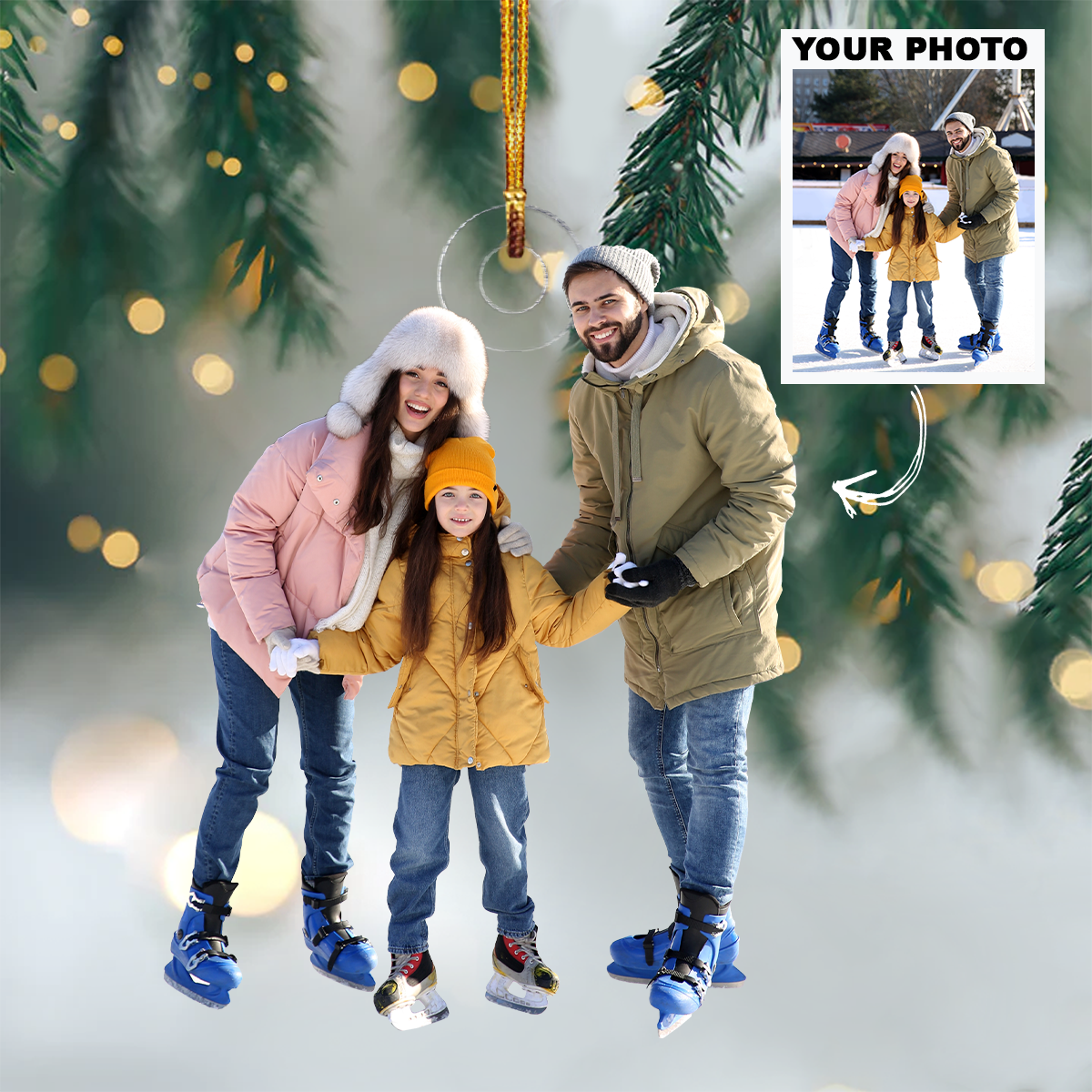Personalized Photo Mica Ornament Christmas Birthday Gift For Family Member Ice Skating